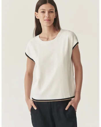 Tricou cu decolteu rotund, Negru/Alb murdar
