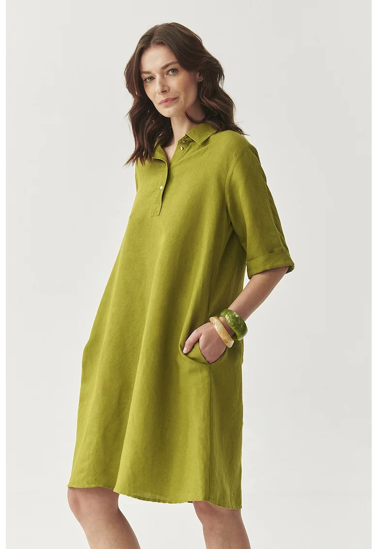 Rochie-tricou lejera din amestec de in, Verde masliniu