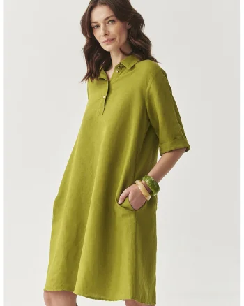 Rochie-tricou lejera din amestec de in, Verde masliniu