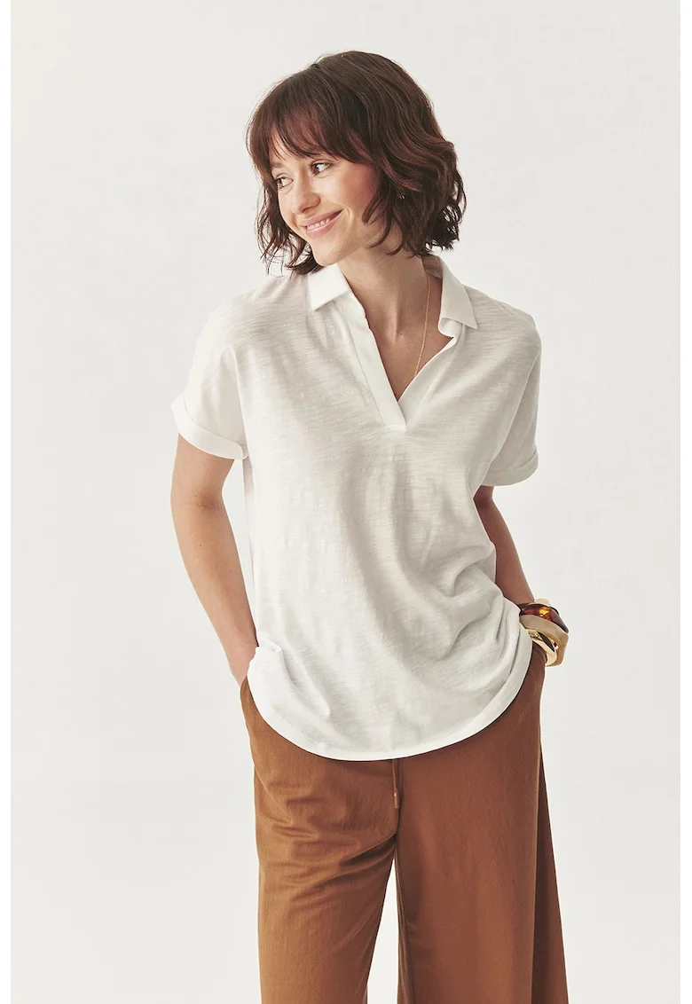 Tricou polo cu model uni, Alb murdar