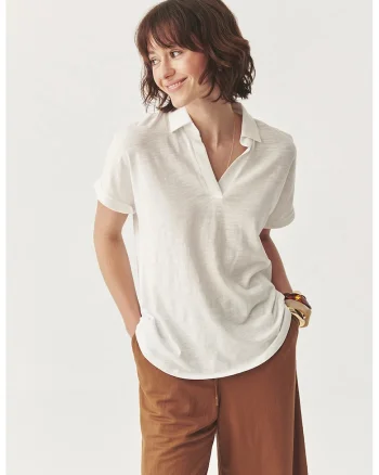 Tricou polo cu model uni, Alb murdar