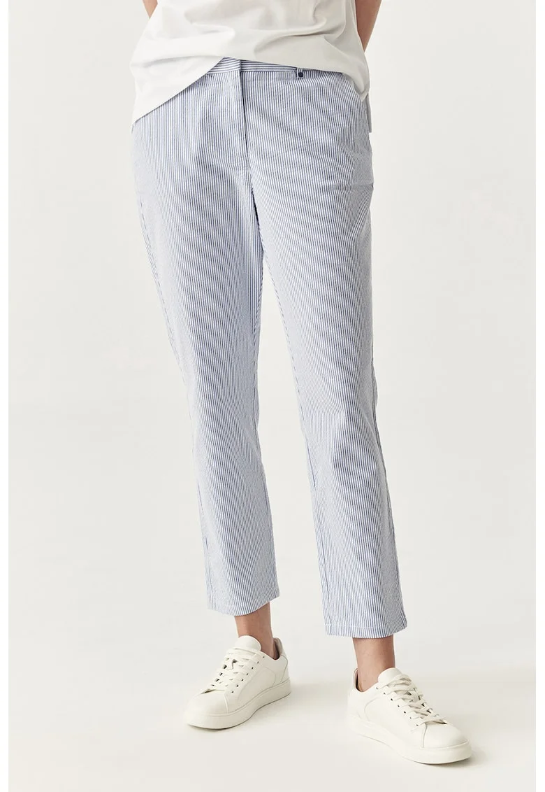 Pantaloni crop conici, Alb/Albastru deschis