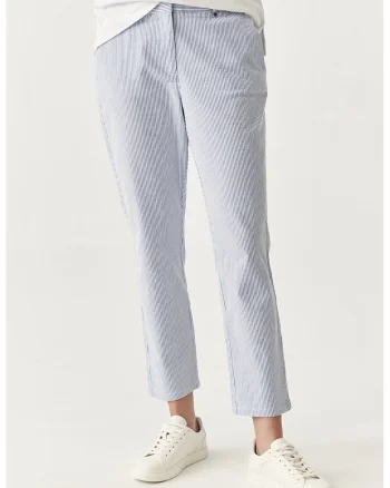 Pantaloni crop conici, Alb/Albastru deschis