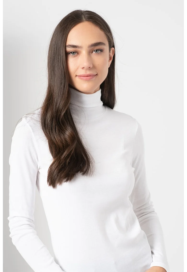 Bluza uni cu guler inalt, Alb optic