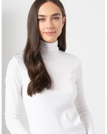Bluza uni cu guler inalt, Alb optic