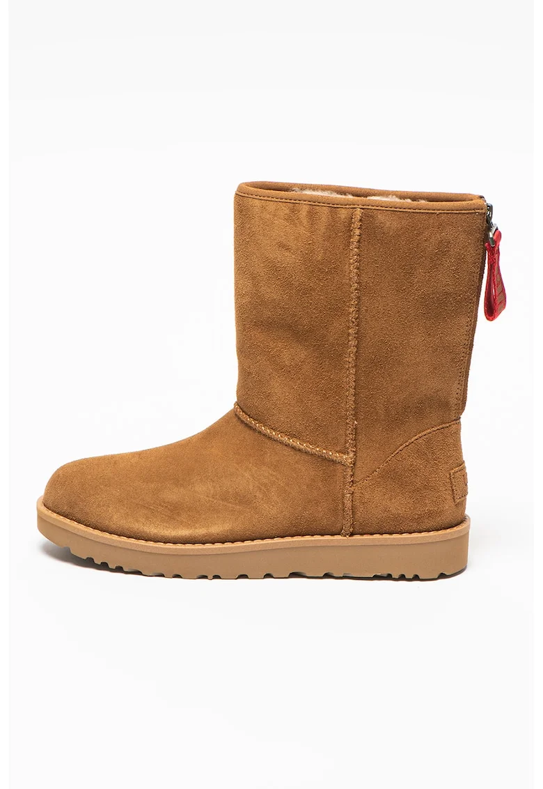 Ghete de piele intoarsa cu captuseala din amestec de lana Classic, Maro camel