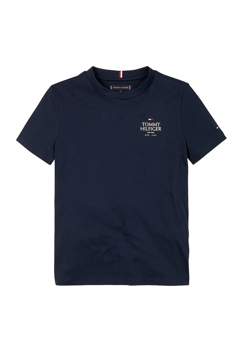 Tricou din bumbac organic cu decolteu la baza gatului, Albastru ultramarin