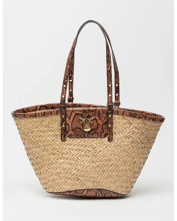 Geanta shopper cu garnituri de piele, Negru/Maro/Bej