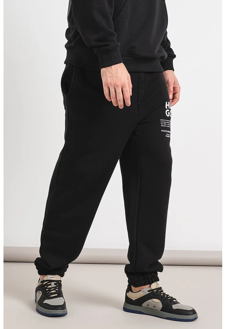 Pantaloni de trening cu logo si snur, Negru