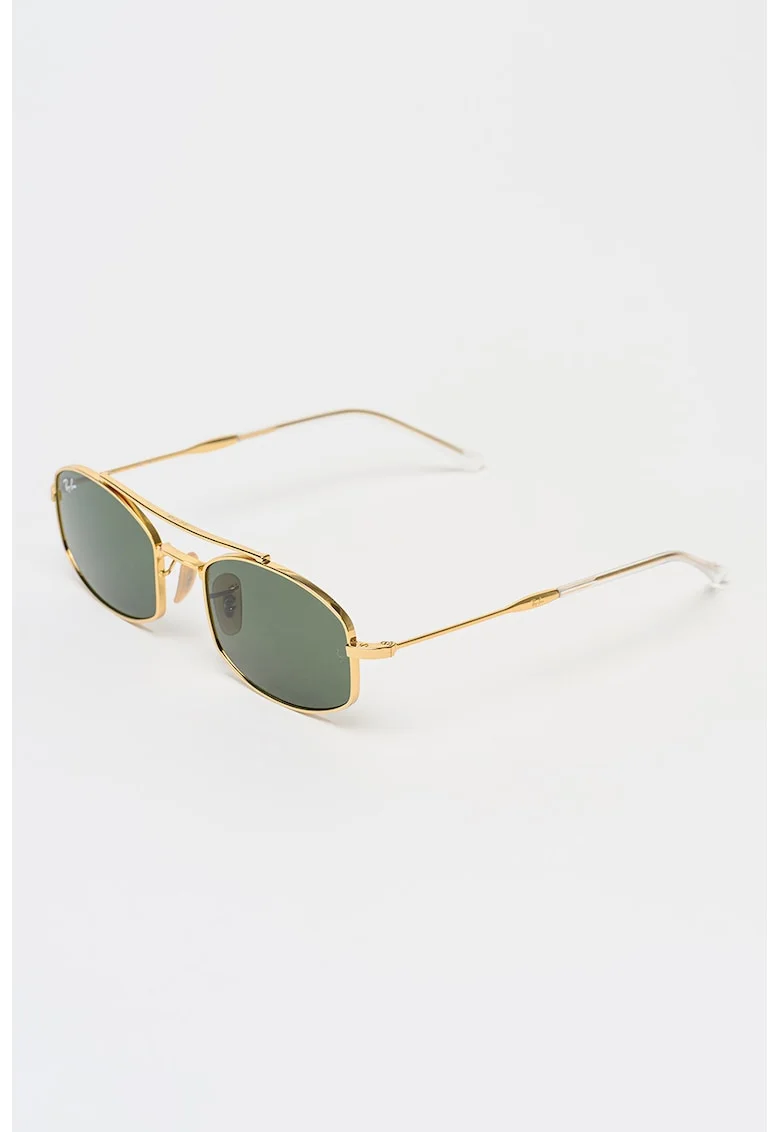 Ochelari de soare ovali cu rama metalica si model unisex, Auriu antichizat