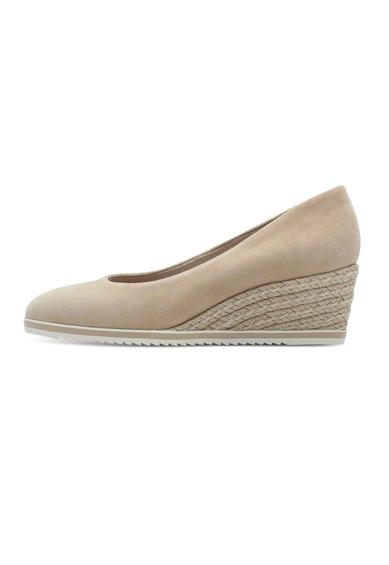 Pantofi wedge de piele intoarsa, Bej