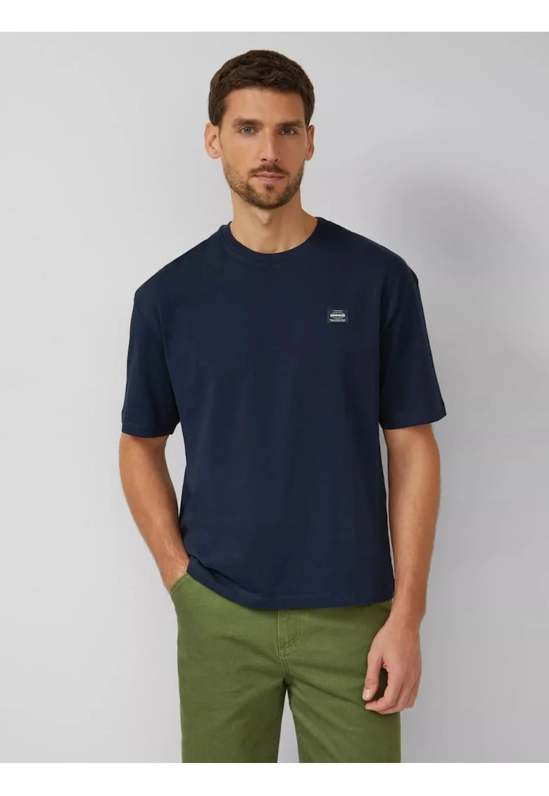 Tricou barbati, din jerseu gros de bumbac, Modern fit, Bleumarin inchis,