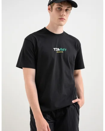Tricou cu decolteu la baza gatului si imprimeu logo, Alb/Verde/Negru