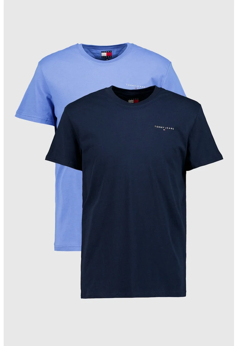 Set de tricouri slim-fit din bumbac cu logo discret - 2 piese, Albastru