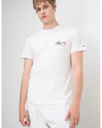 Tricou cu decolteu la baza gatului si imprimeu logo, Alb