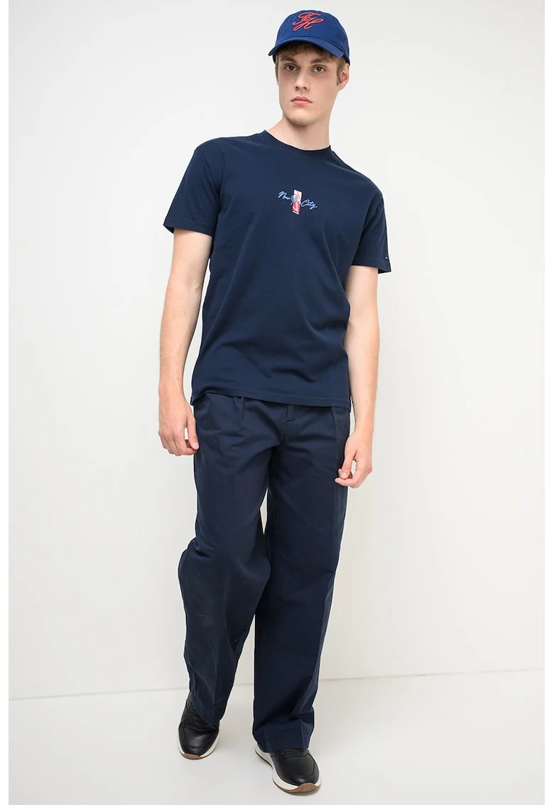 Tricou din bumbac cu decolteu la baza gatului, Rosu/Alb/Bleumarin