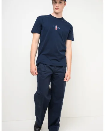 Tricou din bumbac cu decolteu la baza gatului, Rosu/Alb/Bleumarin
