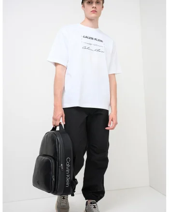 Tricou cu decolteu la baza gatului si imprimeu logo, Alb/Negru