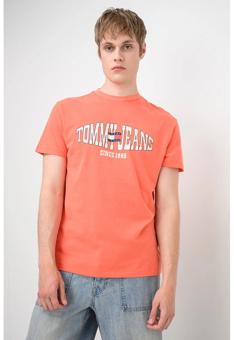 Tricou regular-fit cu imprimeu logo contrastant, Portocaliu/Alb murdar