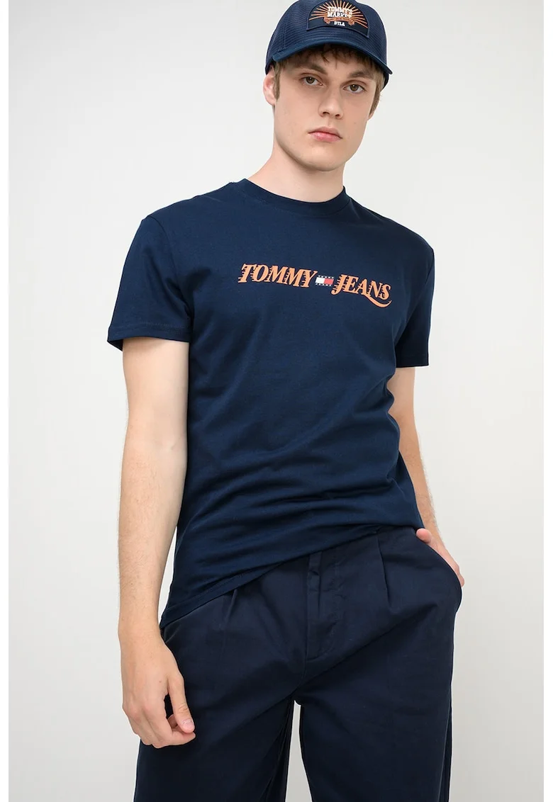 Tricou regular-fit cu imprimeu logo, Portocaliu/Bleumarin
