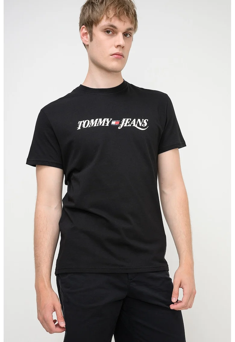 Tricou regular-fit cu imprimeu logo, Negru