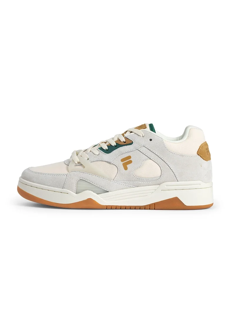 Pantofi sport de piele cu logo, Maro inchis/Gri deschis/Crem