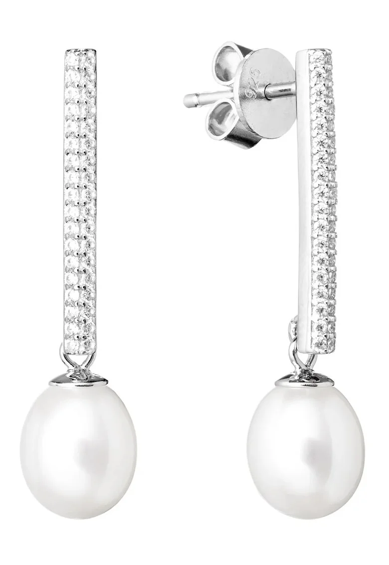 Cercei argint lungi cu perle naturale - Pavé Drop