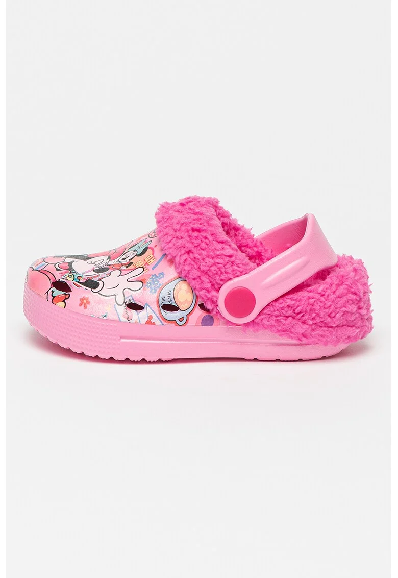 Saboti slingback cu captuseala din material teddy, Negru/Turcoaz/Roz