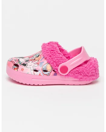 Saboti slingback cu captuseala din material teddy, Negru/Turcoaz/Roz
