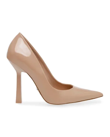 Pantofi stiletto de piele ecologica cu varf ascutit Martina, Bej