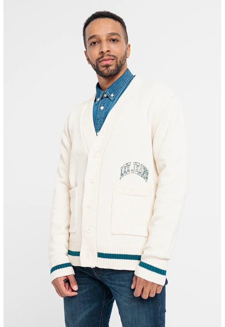 Cardigan cu buzunare aplicate Seasonal, Alb