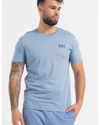 Tricou din bumbac cu decolteu la baza gatului, Albastru lavanda