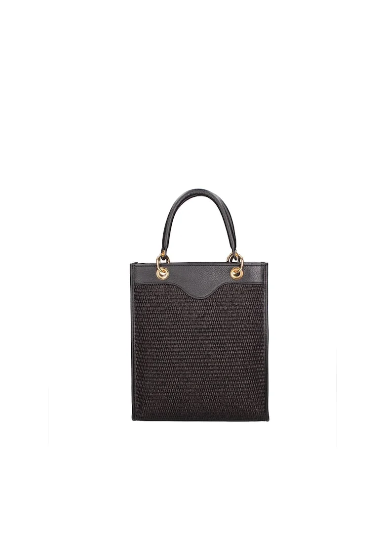 Geanta din piele si material textil cu maner, Negru