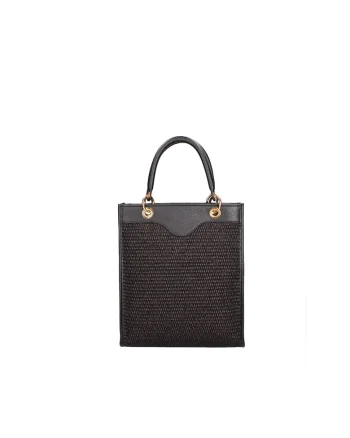 Geanta din piele si material textil cu maner, Negru