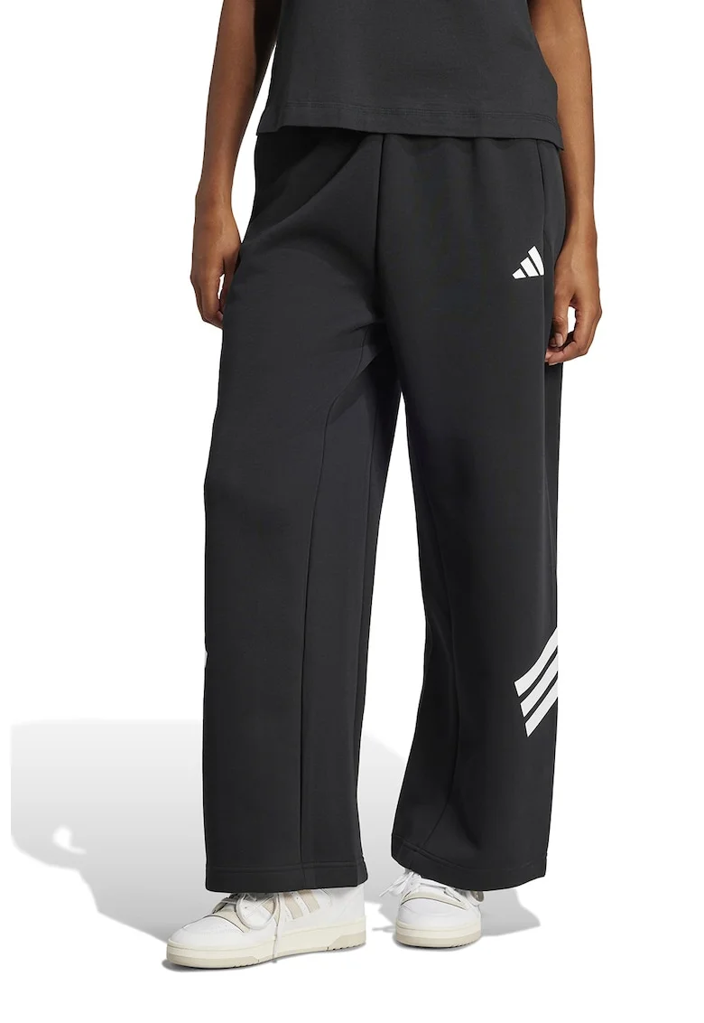 Pantaloni de trening cu croiala ampla, Alb/Negru