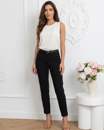 Pantaloni office negri conici cu...