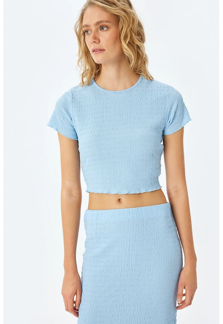 Tricou crop cu volane, Albastru pastel