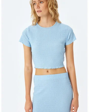 Tricou crop cu volane, Albastru pastel