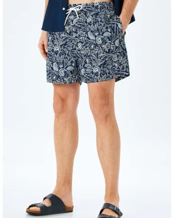 Pantaloni scurti de baie cu imprimeu acvatic, Alb/Bleumarin