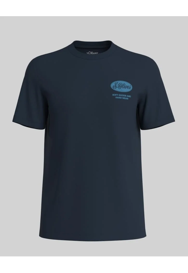 Big Sizes Tricou barbati big sizes cu decolteu la baza gatului si imprimeu cu logo, Bleumarin