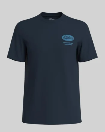 Big Sizes Tricou barbati big sizes cu decolteu la baza gatului si imprimeu cu logo, Bleumarin