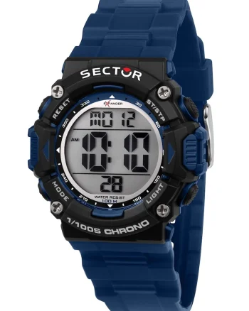 Ceas digital cu aspect masiv, Negru/Albastru indigo