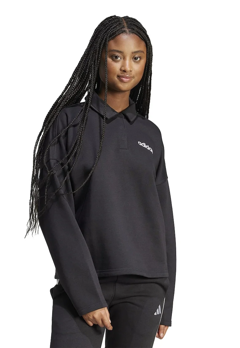 Bluza de trening cu logo si guler clasic, Negru stins