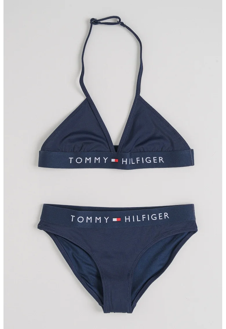 Costum de baie cu doua piese si imprimeu logo, Albastru ultramarin