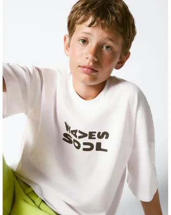 Tricou de bumbac cu text, Alb optic
