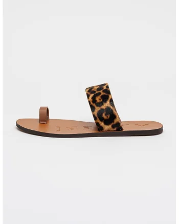 Papuci de piele cu par scurt cu model Serengeti, Maro inchis/Maro camel
