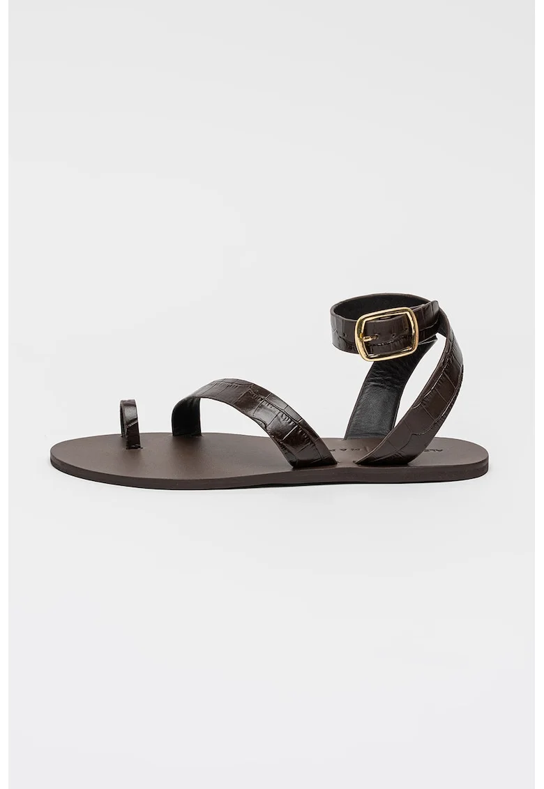 Sandale gladiator de piele cu model piele de reptila Chloe, Maro inchis
