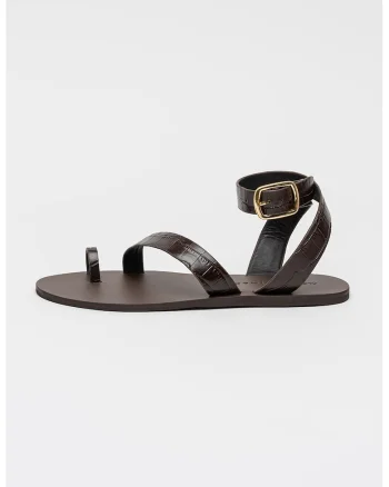 Sandale gladiator de piele cu model piele de reptila Chloe, Maro inchis
