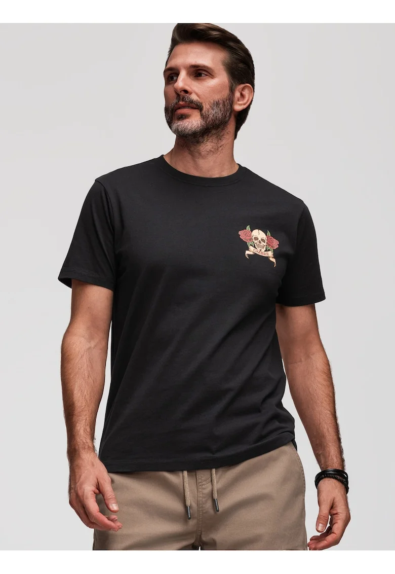 Tricou barbati cu print si material din bumbac, Negru