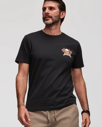 Tricou barbati cu print si material din bumbac, Negru
